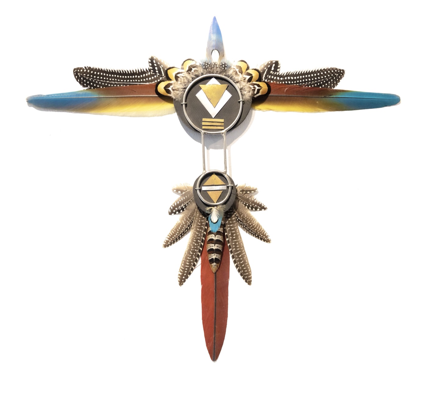 Sacred Geometry, a symmetrical winged featherwork sculpture