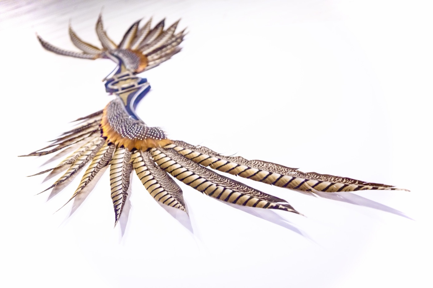 Seraphic Swirls, a slender spiralling featherwork sculpture